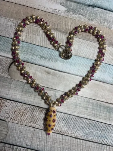 Handmade Beadwoven & Lampwork Bead Necklace