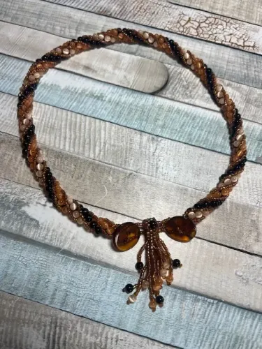 Handmade Unusual Beadwoven Twisted Bead Necklace