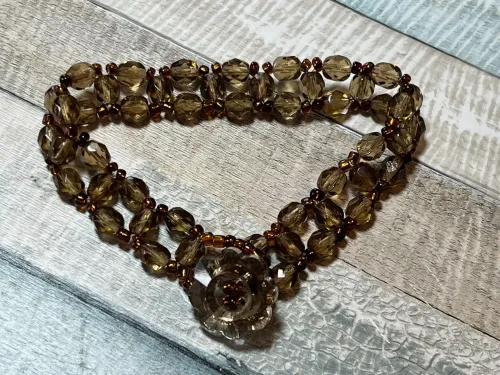 Handmade Beadwoven Brown Crystal Bracelet